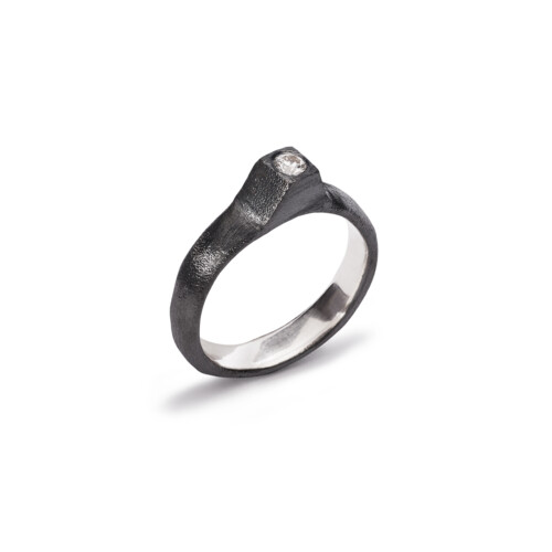 Oxidized silver and diamond ring